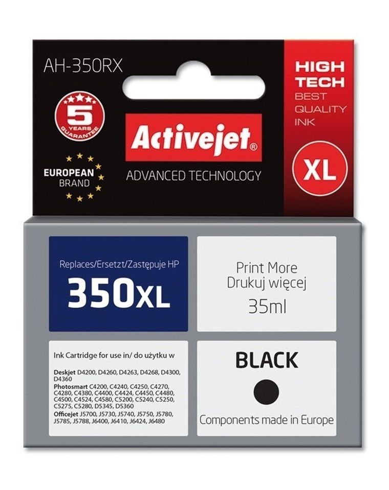 Activejet, tusz do drukarki, zamiennik HP 350XL CB336EE, Premium, 35 ml, czarny, AH-350RX