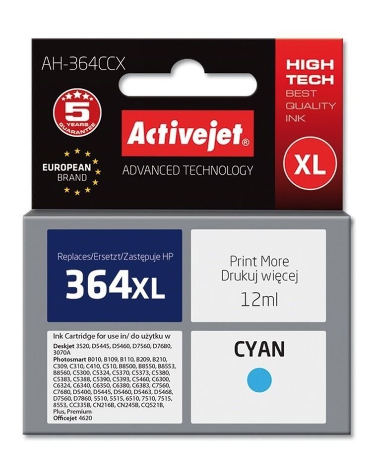 Activejet, tusz do drukarki, zamiennik HP 364XL CB323EE, Premium, 12 ml, niebieski, AH-364CCX