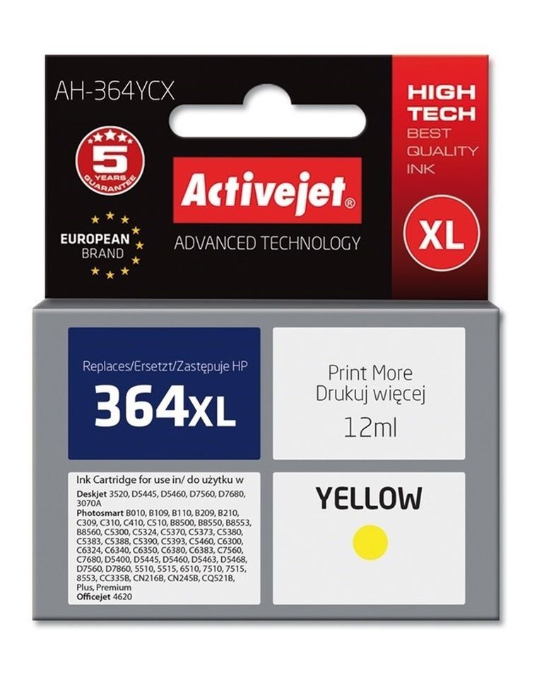 Activejet, tusz do drukarki, zamiennik HP 364XL CB325EE, Premium, 12 ml, żółty, AH-364YCX