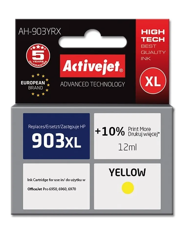 Activejet, tusz do drukarki, zamiennik HP 903XL T6M11AE, Premium, 12 ml, żółty, AH-903YRX