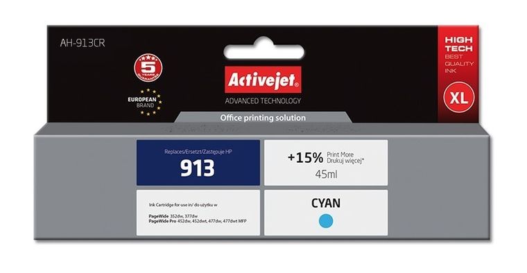 Activejet, tusz do drukarki, zamiennik HP 913 F6T77AE, Premium, 45 ml, niebieski, AH-913CR