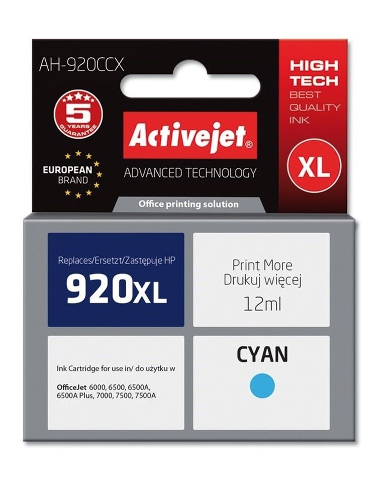 Activejet, tusz do drukarki, zamiennik HP 920XL CD972AE, Premium, 12 ml, niebieski, AH-920CCX