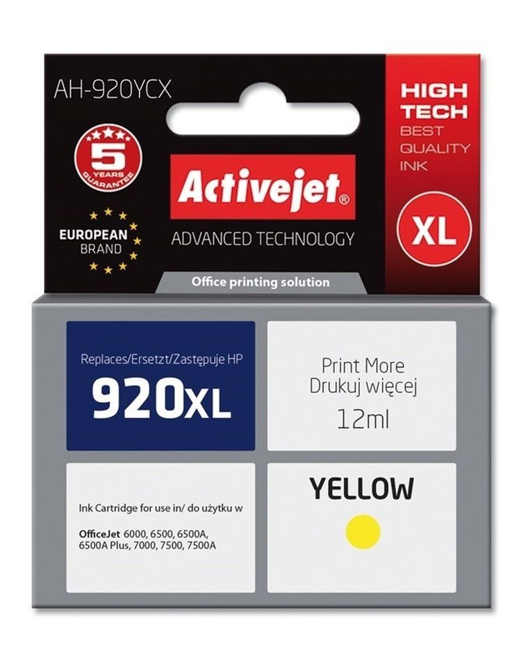 Activejet, tusz do drukarki, zamiennik HP 920XL CD974AE, Premium, 12 ml, żółty, AH-920YCX
