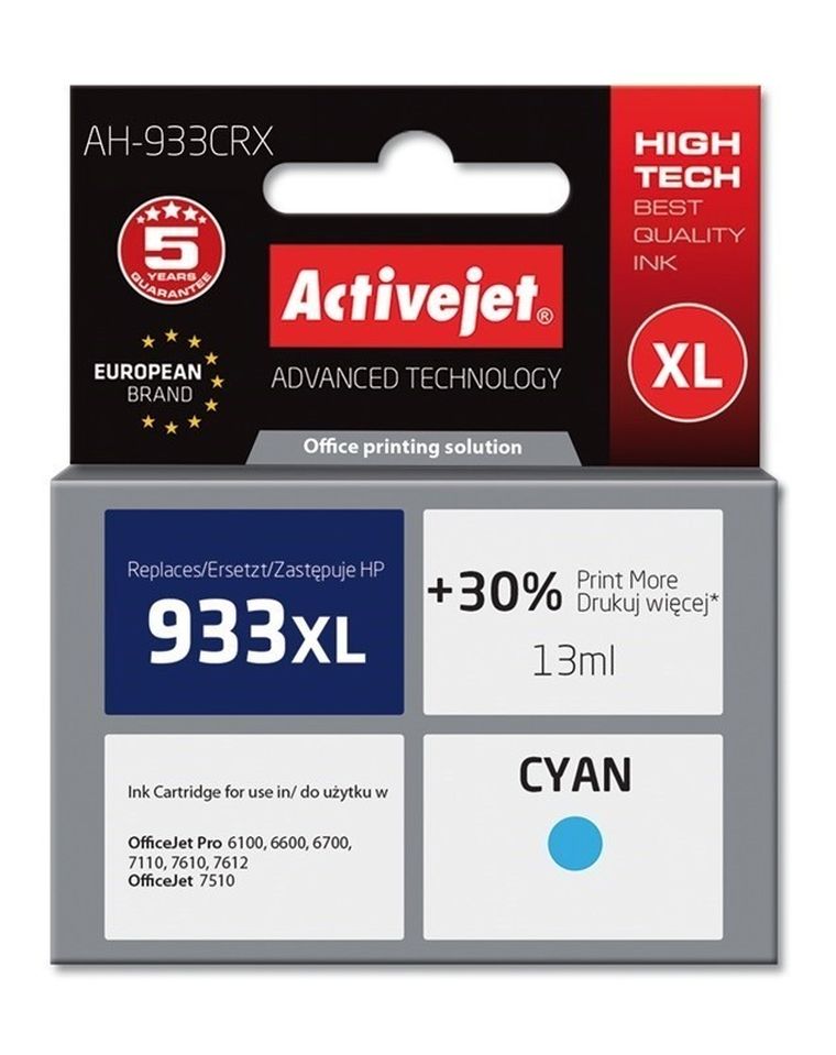 Activejet, tusz do drukarki, zamiennik HP 933XL CN054AE, Premium, 13 ml, niebieski, AH-933CRX