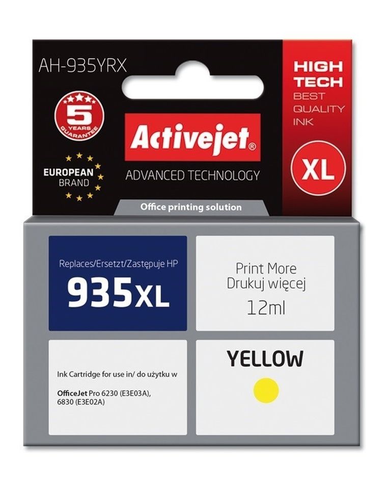 Activejet, tusz do drukarki, zamiennik HP 935XL C2P26AE, Premium, 12 ml, żółty, AH-935YRX