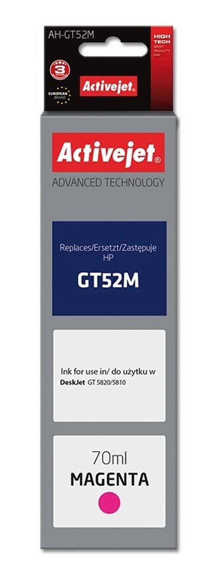 Activejet, tusz do drukarki, zamiennik HP GT52M M0H55AE, Supreme, 70 ml, czerwony, AH-GT52M