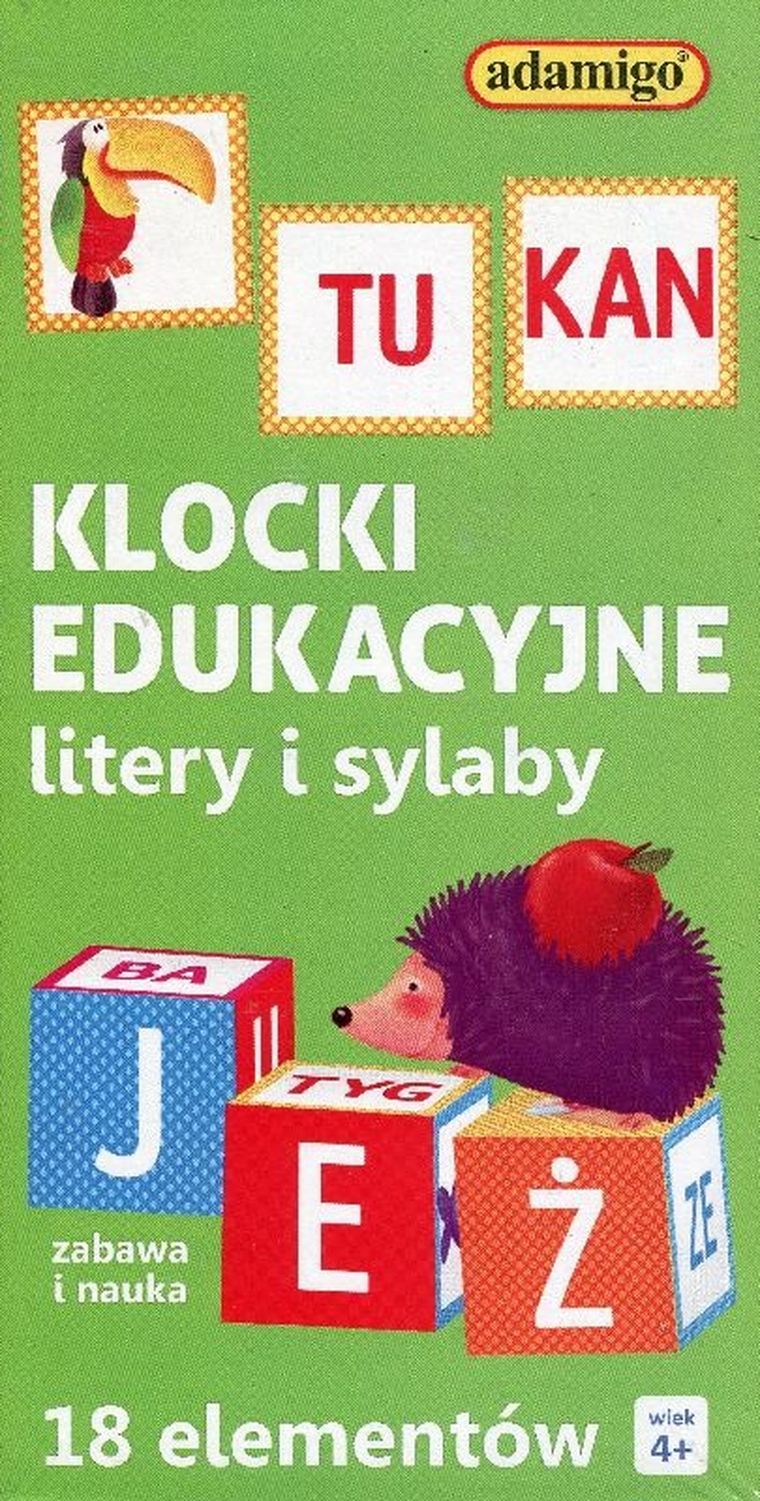 Adamigo, Litery i sylaby, klocki, 18 elementów