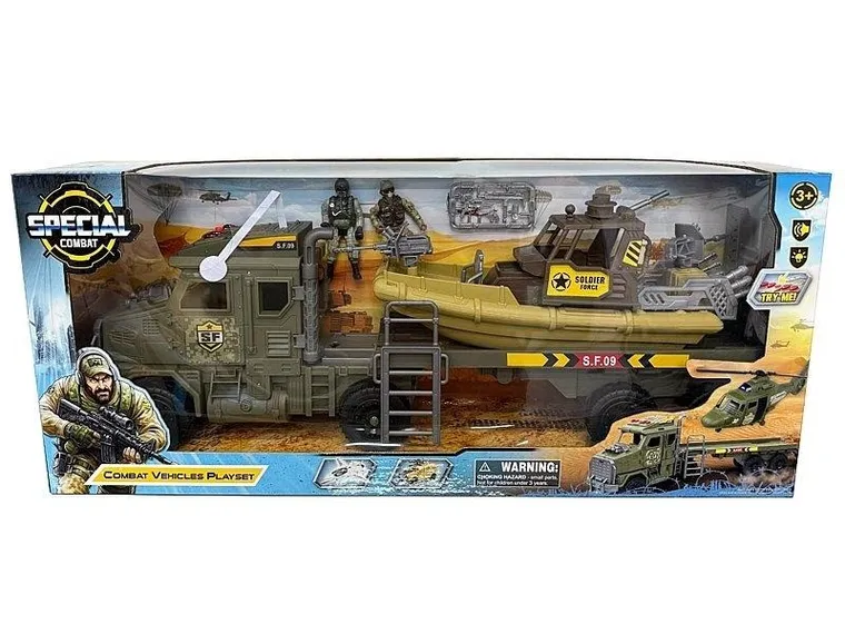 Adar, ciężarówka wojskowa z lawetą, łodzią i akcesoriami