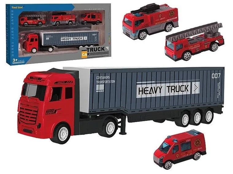 Adar, ciężarówka z kontenerem i autami