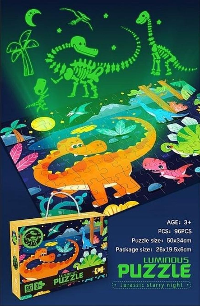 Adar, dinozaury, puzzle świecące w ciemności, 96 elementów