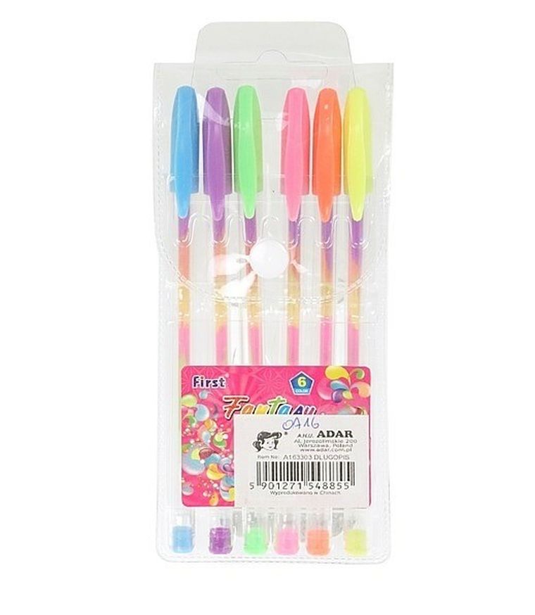 Adar, długopisy żelowe, 6 kolorów