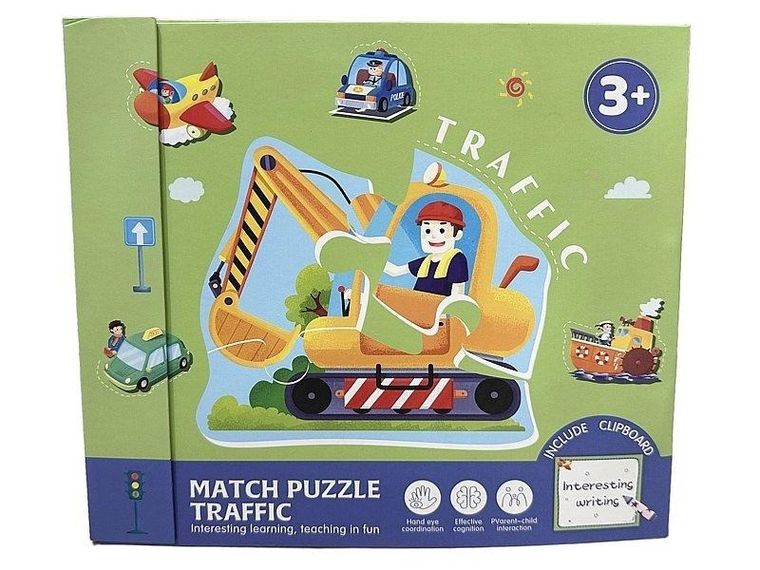 Adar, drewniane puzzle, układanka z tablicą suchościeralną, pojazdy