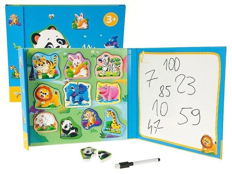 Adar, drewniane puzzle, układanka z tablicą suchościeralną, zwierzęta