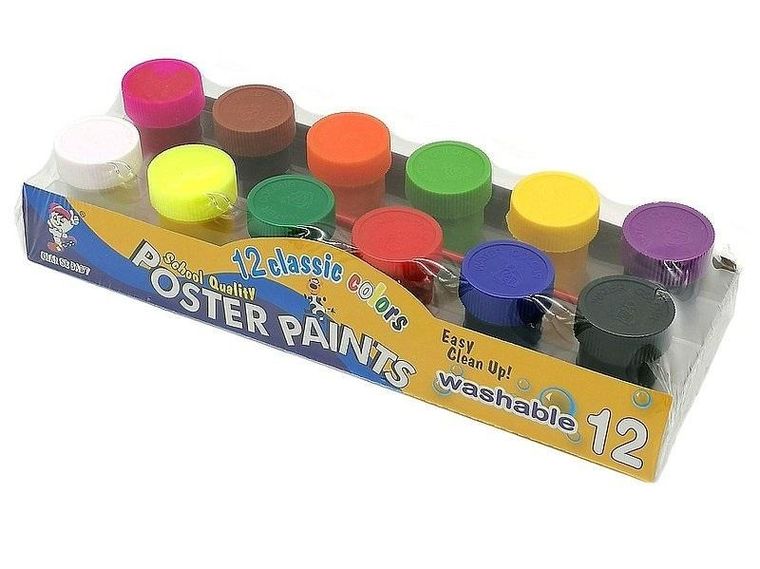 Adar, farby plakatowe, z pędzelkiem, 12 kolorów