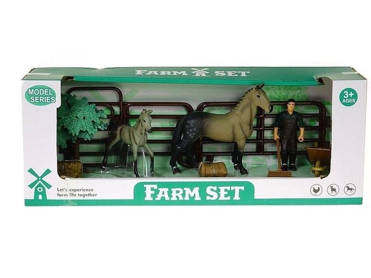 Adar, farma, zestaw figurek, konie i rolnik