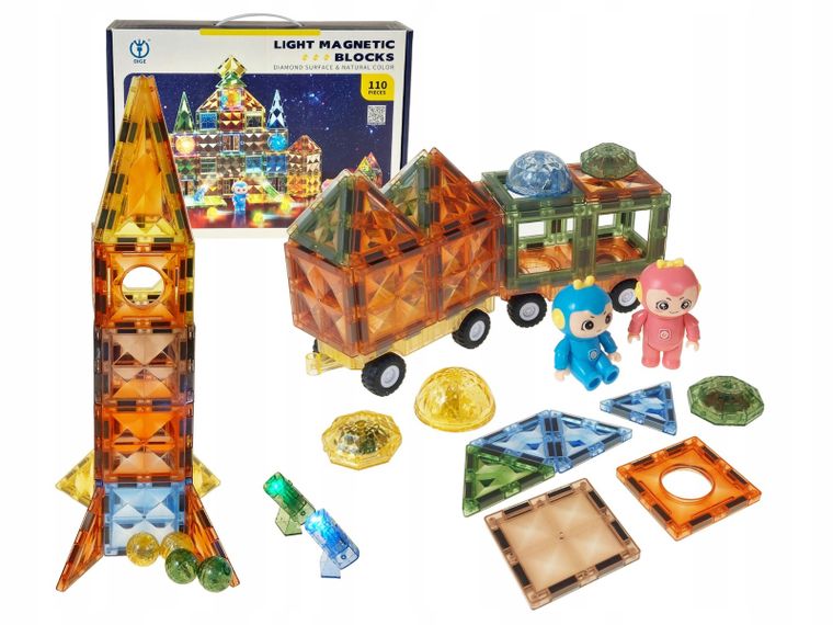 Adar, klocki magnetyczne ze światłem, 110 elementów