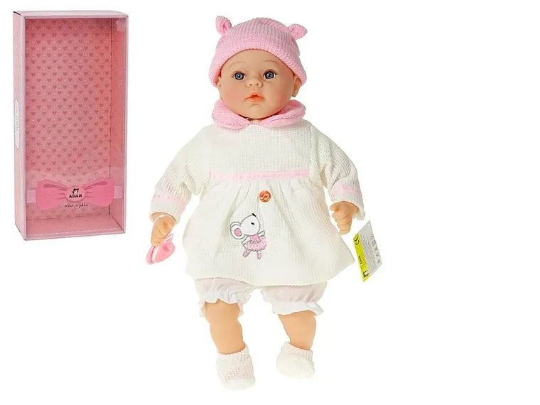 Adar, lalka bobas, w białej sukience, gumowe nogi, dźwięk, 45 cm