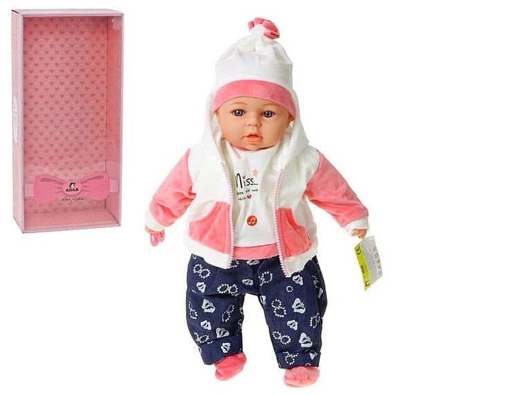 Adar, lalka bobas, w zimowym ubranku, dźwięk, 45 cm