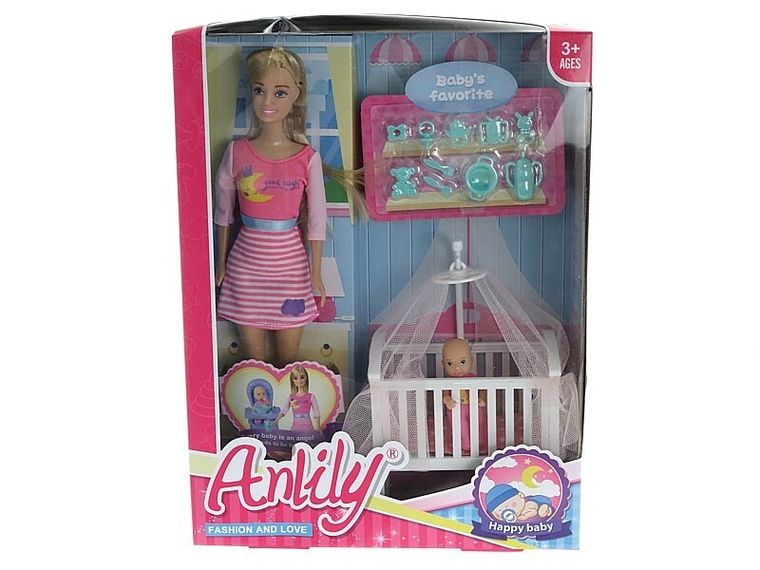 Adar, lalka z łóżeczkiem i mini lalką, 29 cm