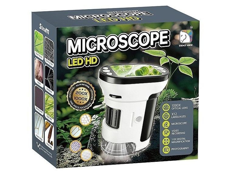 Adar, mikroskop z funkcją nagrywania i video, LED, 200x -1000x, zestaw edukacyjny