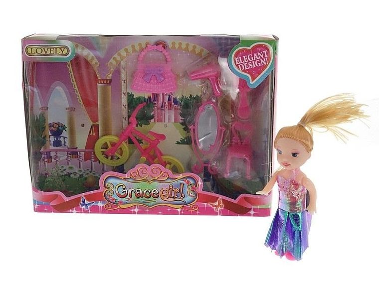 Adar, mini lalka z rowerem i toaletką, 9 cm