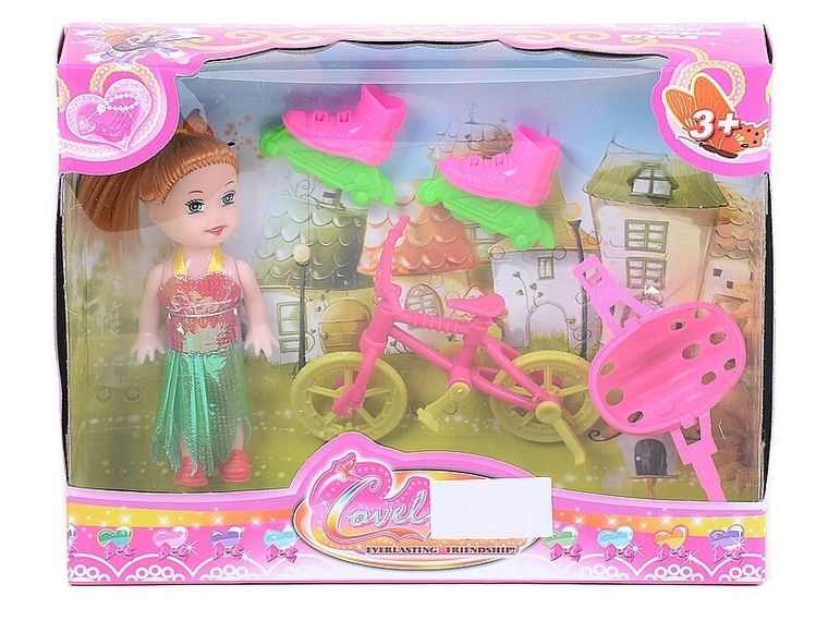 Adar, mini lalka z rowerkiem i rolkami