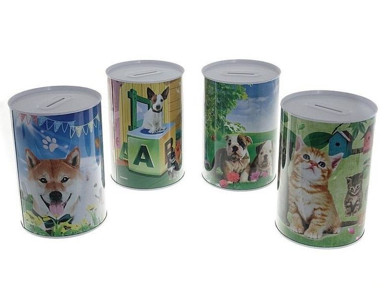 Adar, skarbonka metalowa, psy i koty, 14,5-10 cm