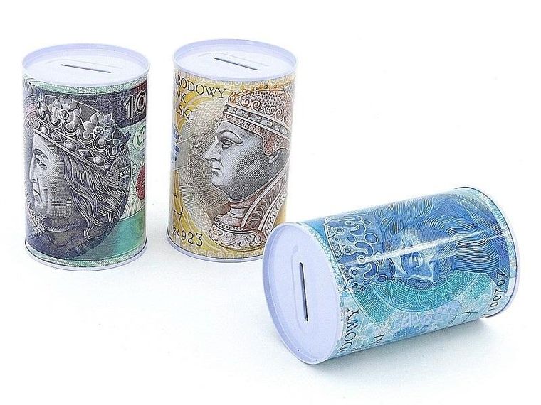 Adar, skarbonka metalowa, puszka, waluta PLN