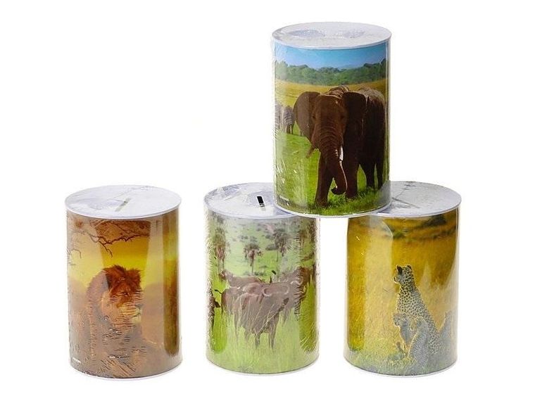 Adar, skarbonka metalowa, puszka, zwierzęta