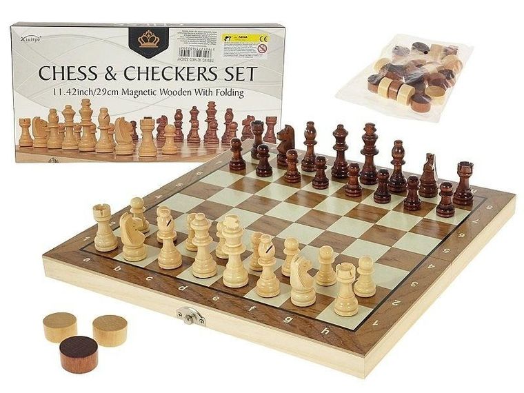 Adar, Szachy i Warcaby, drewniana gra magnetyczna 2w1