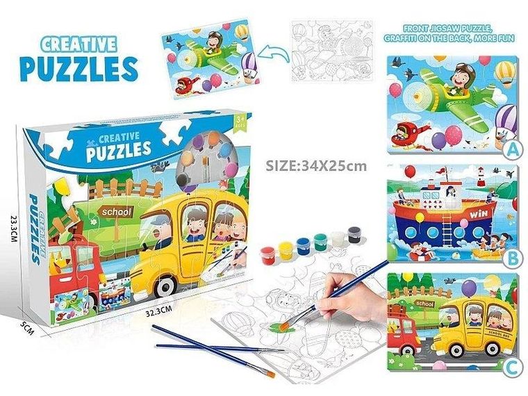 Adar, transport, puzzle 3w1 do kolorowania z farbami, 89 elementów