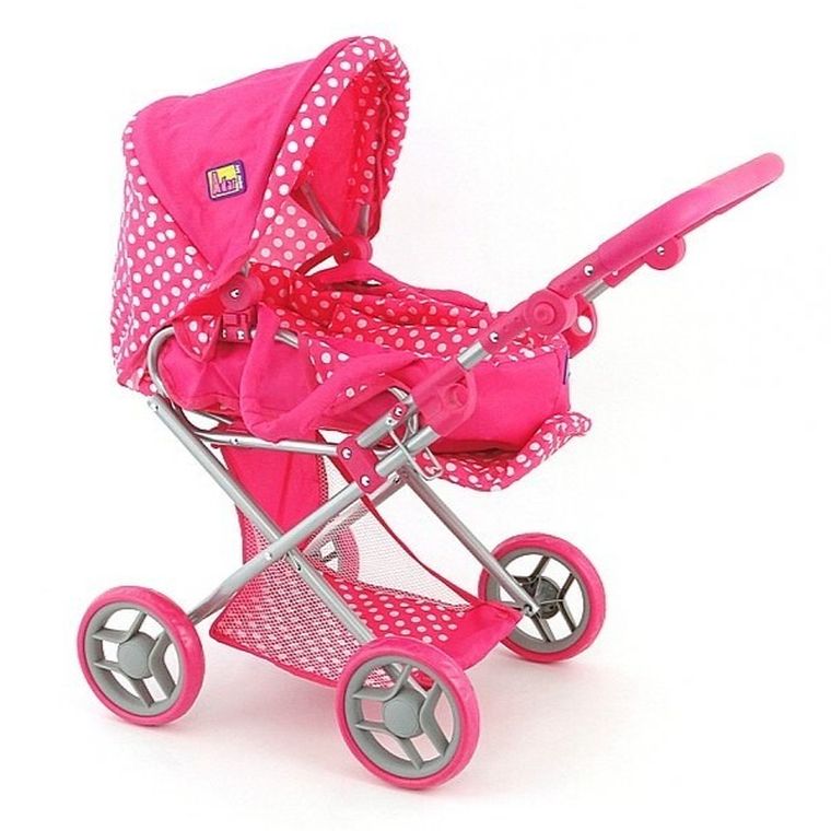 Adar, wózek dla lalek głęboki, różowy w białe kropki