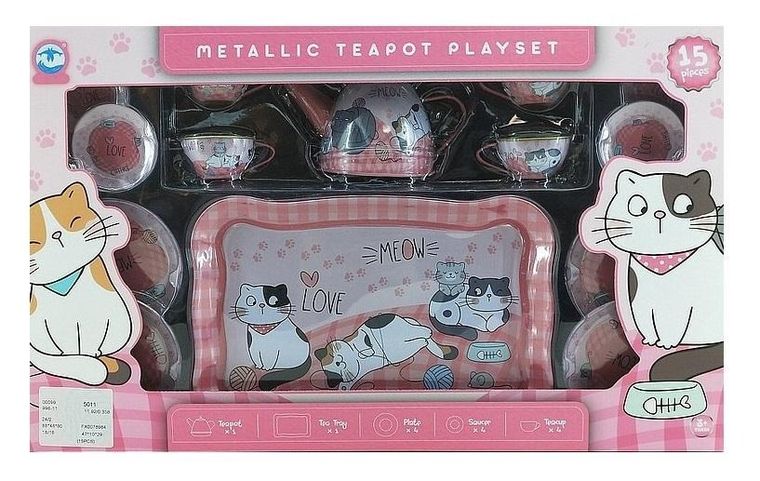 Adar, zestaw do herbaty, metalowy, 15 elementów, kotki