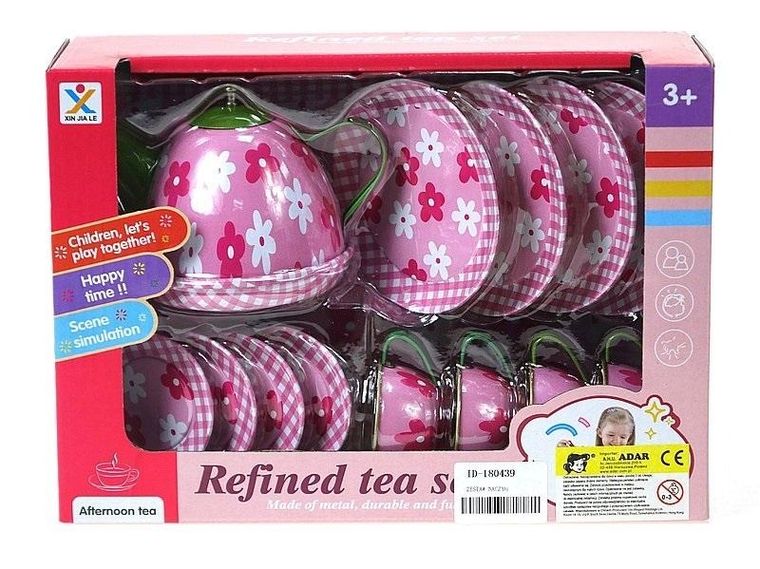 Adar, zestaw do herbaty z tacą, różowe kwiatki