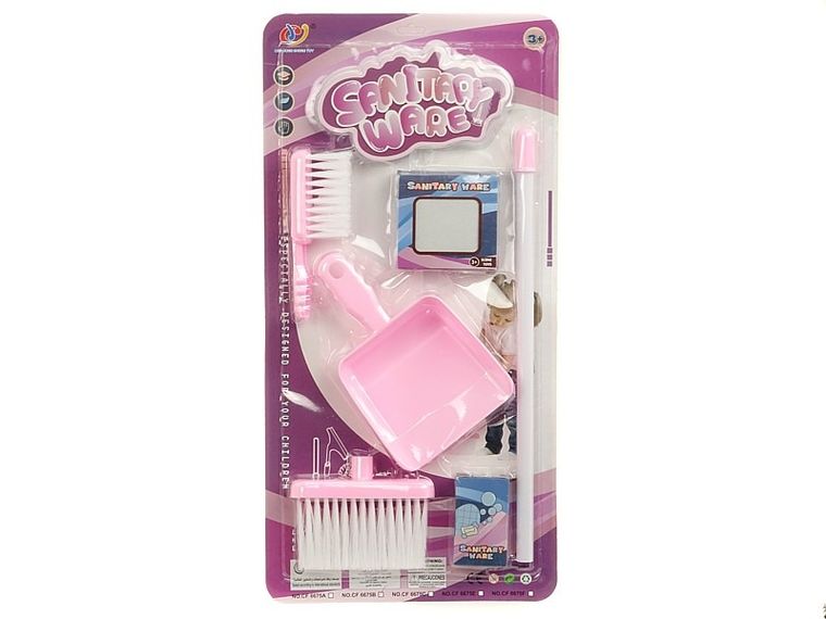 Adar, zestaw do sprzątania, szczotka, szufelka, zmiotka, różowy