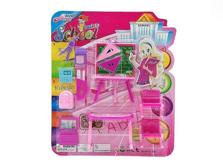 Adar, zestaw mebli szkolnych dla lalek, 12 elementów