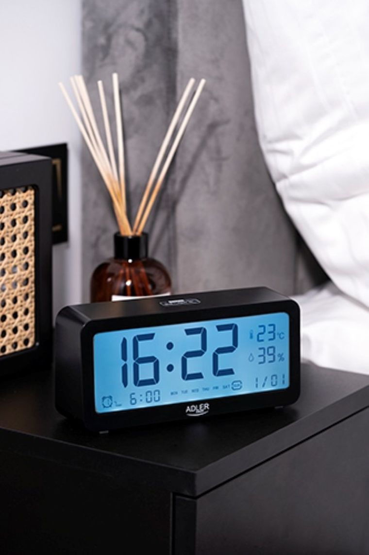 Adler, budzik na baterie, czarny, AD 1195B