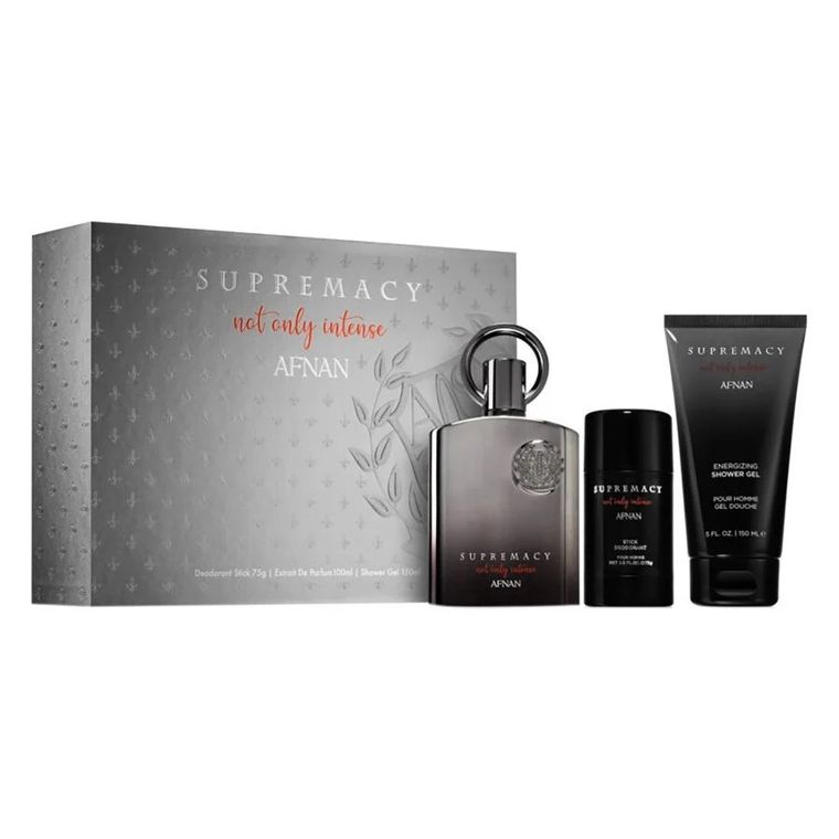 Afnan, Supremacy Not Only Intense, zestaw: ekstrakt perfum, spray, 100 ml + żel pod prysznic, 150 ml + dezodorant, sztyft, 75g