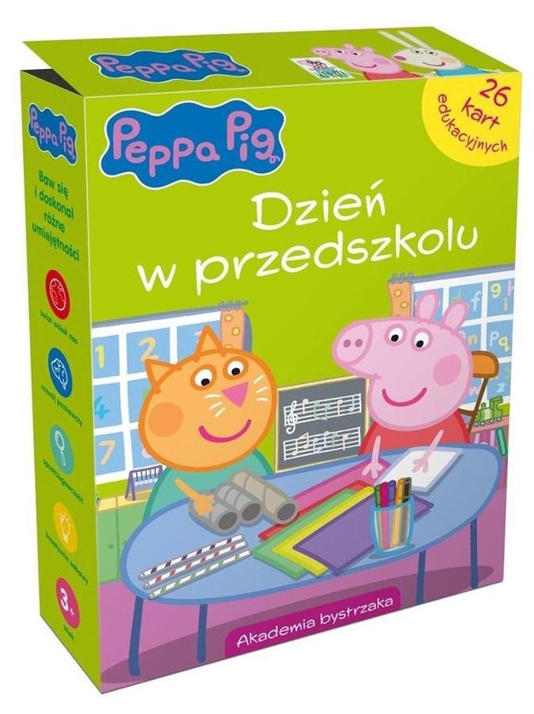 Akademia bystrzaka, Świnka Peppa, Dzień w przedszkolu, karty edukacyjne
