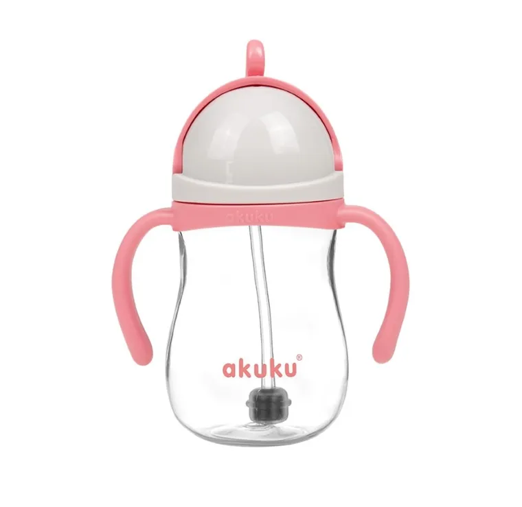 Akuku, bidon ze słomką z odważnikiem, różowy, A0676, 280 ml