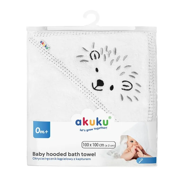 Akuku, Jeżyk, okrycie kąpielowe, białe, 100-100 cm