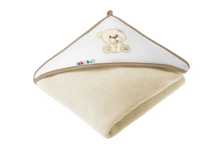 Akuku, Miś, okrycie kąpielowe, ecru, 100-100 cm