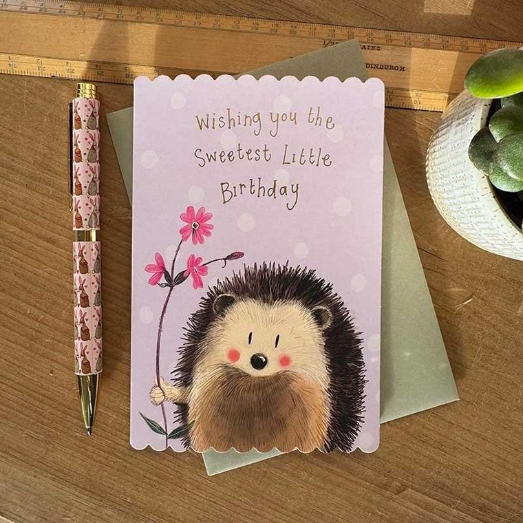 Alex Clark, karnet urodzinowy, jeż i kwiat