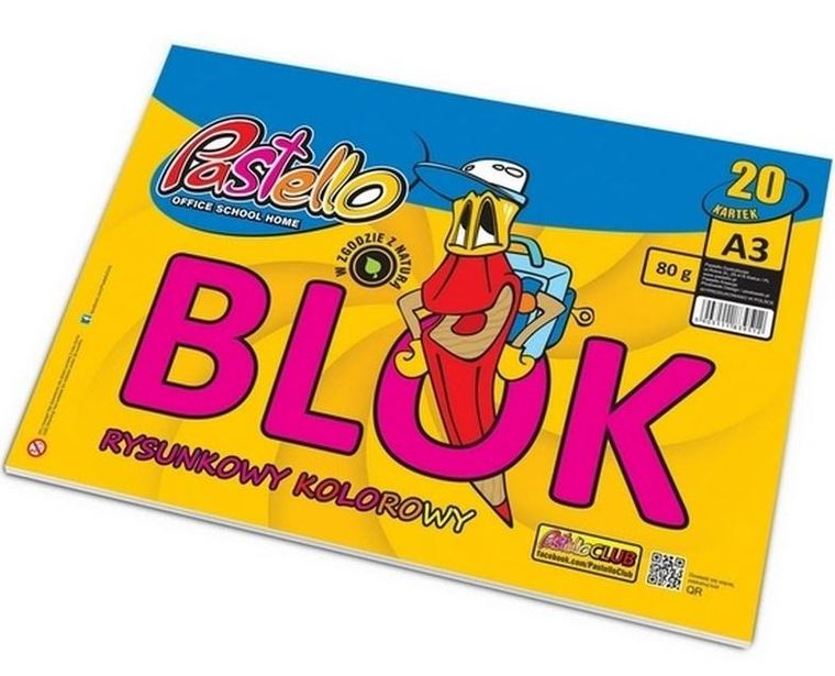 Alfa Pastello, blok rysunkowy, kolorowy, A3, 80g, 20 kartek