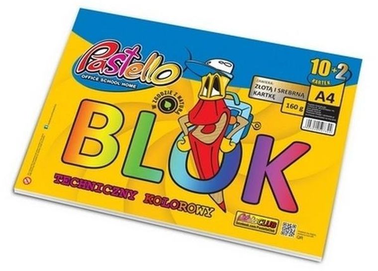 Alfa Pastello, blok techniczny, kolorowy, A4, 160g, 12 kartek