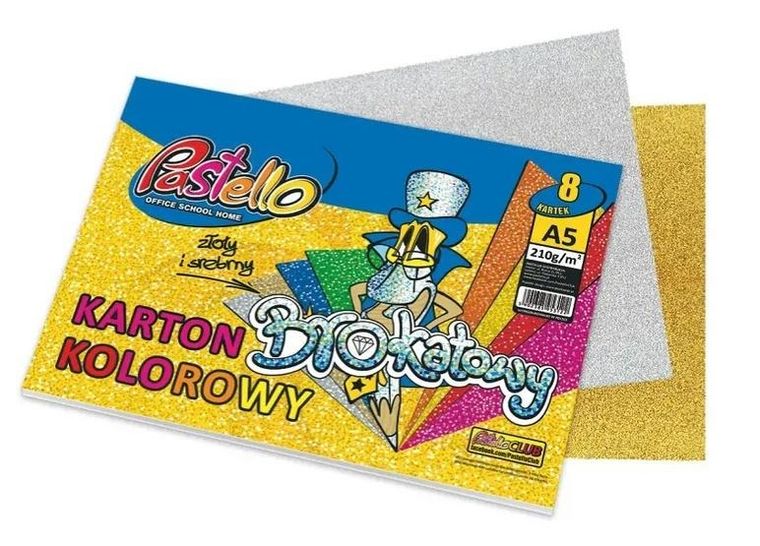 Alfa Pastello, karton brokatowy A5, 210g, 8 kartek