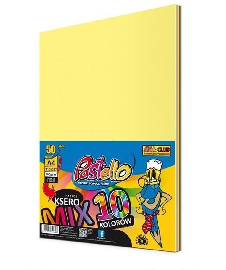 Alfa Pastello, papier ksero A4, 160g, 10 kolorów, 50 arkuszy