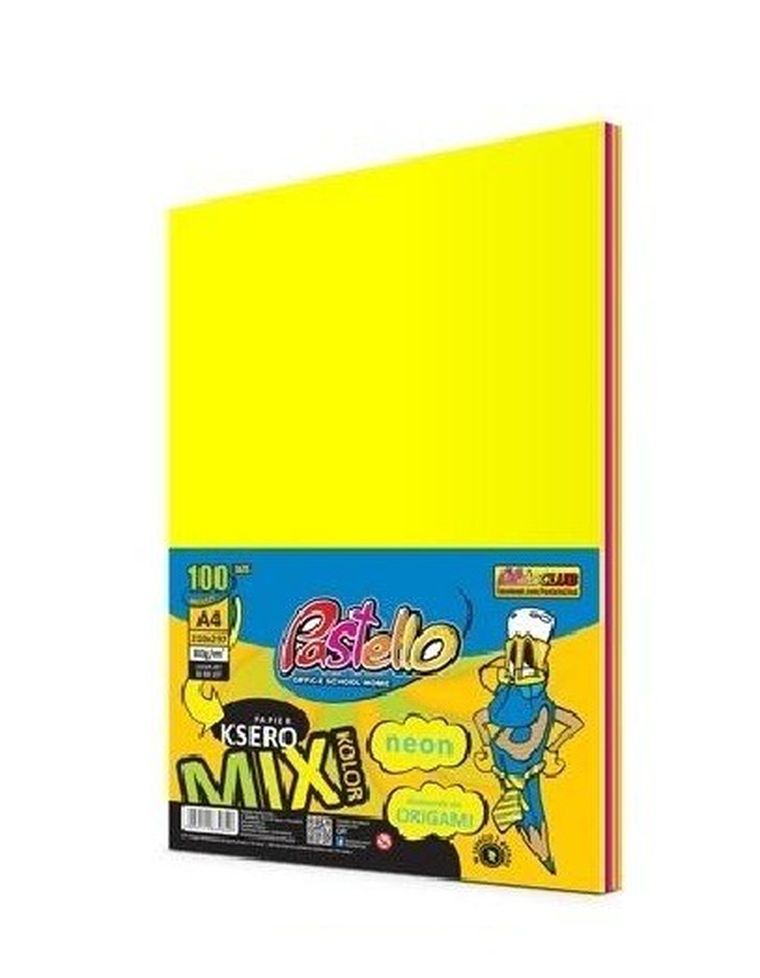 Alfa Pastello, papier ksero A4, 75g, 5 kolorów, 100 arkuszy, neon