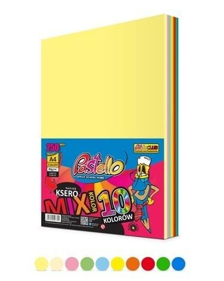 Alfa Pastello, papier ksero A4, 80g, 10 kolorów, 250 arkuszy