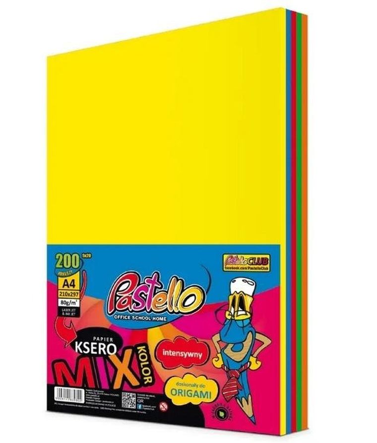 Alfa Pastello, papier ksero A4, 80g, 5 kolorów, 200 arkuszy